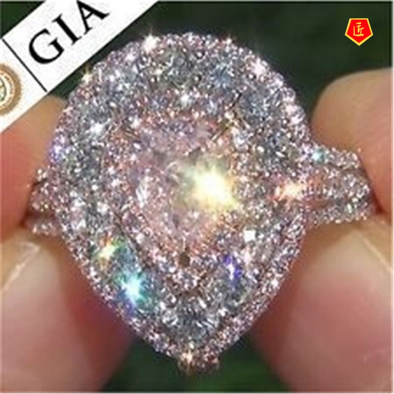 [Ready Stock]Pink Diamond Colored Gems Ring Luxury Fashion