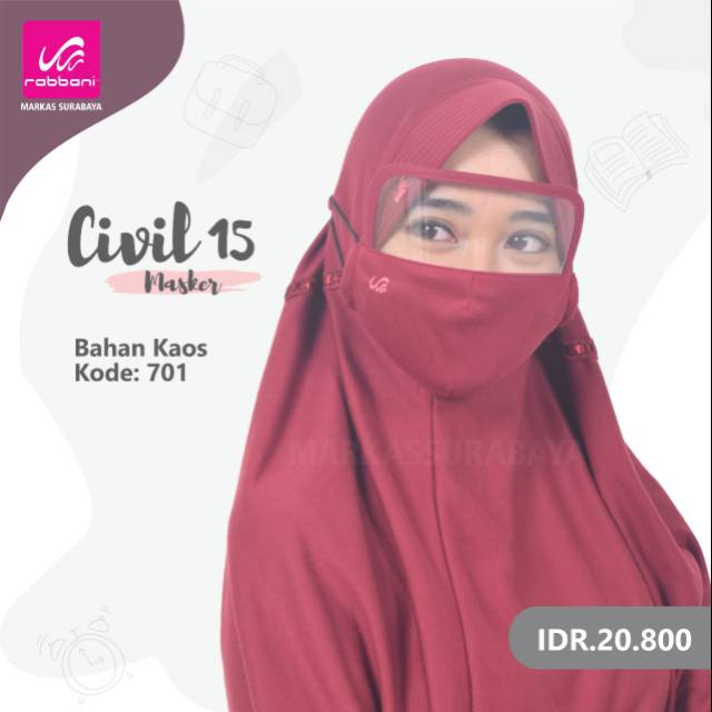 Maskera Masker Rabbani Civil 15 (bahan kaos+face shield)