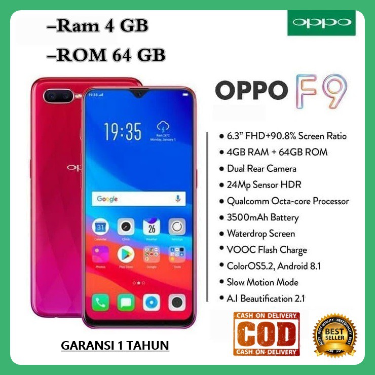 PROMO (CUCI GUDANG) OPPO F9 RAM 4/64 GB HP OPPO ANDROID