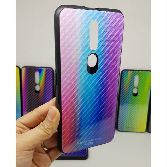 Glass Case Oppo F11 Pro 6.53 inchi UME PATTERN Bumper Rainbow Glass Hardcase Oppo F11 Pro