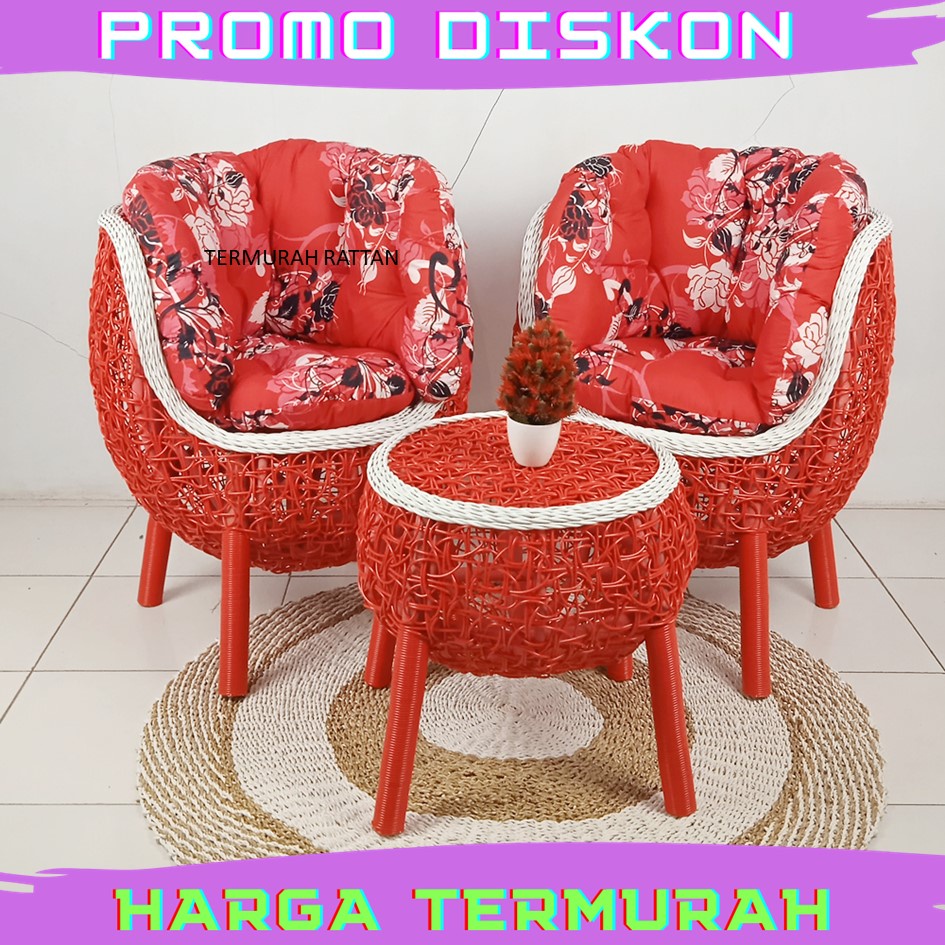 Kursi Teras Brekele Cantik Furniture Rotan Sintetis Full Jok Busa Termurah