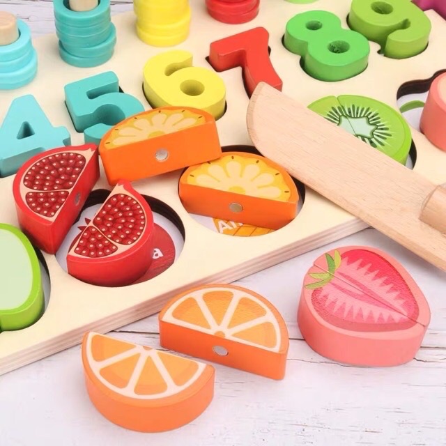 3 in 1 wooden counting and cutting toys - mainan edukasi anak - hadiah anak cewek cowok