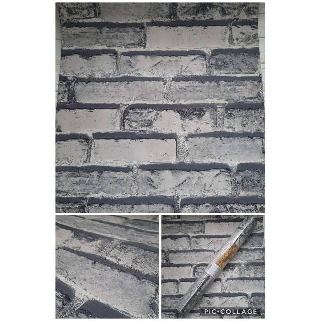 Baru - Wallpaper Dinding Vinyl Premium Abu-abu Motif Bata