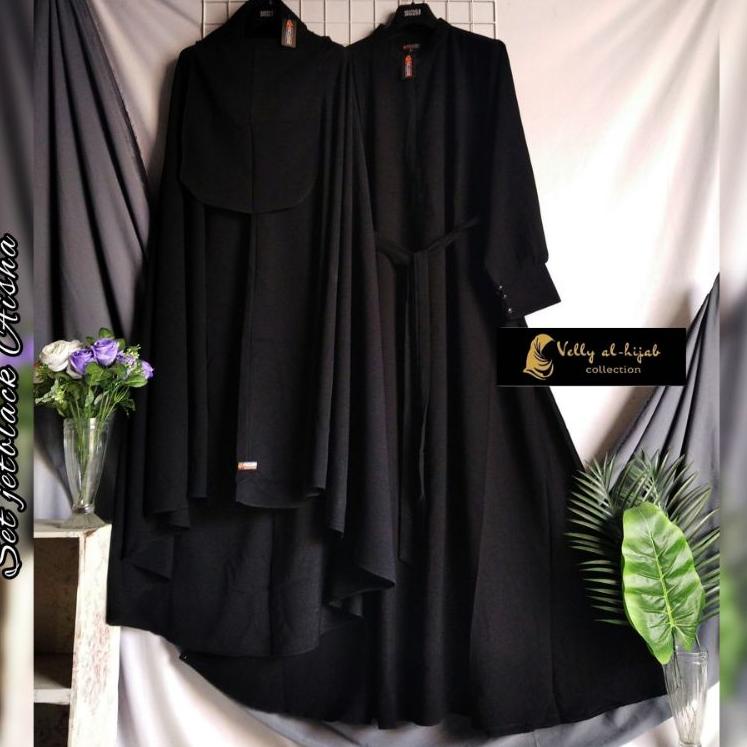 Gamis Dewasa set Jetblack Aisha Syar'i Murah Berkualitas Free Cadar Tali [Djf31au22ᴱ]