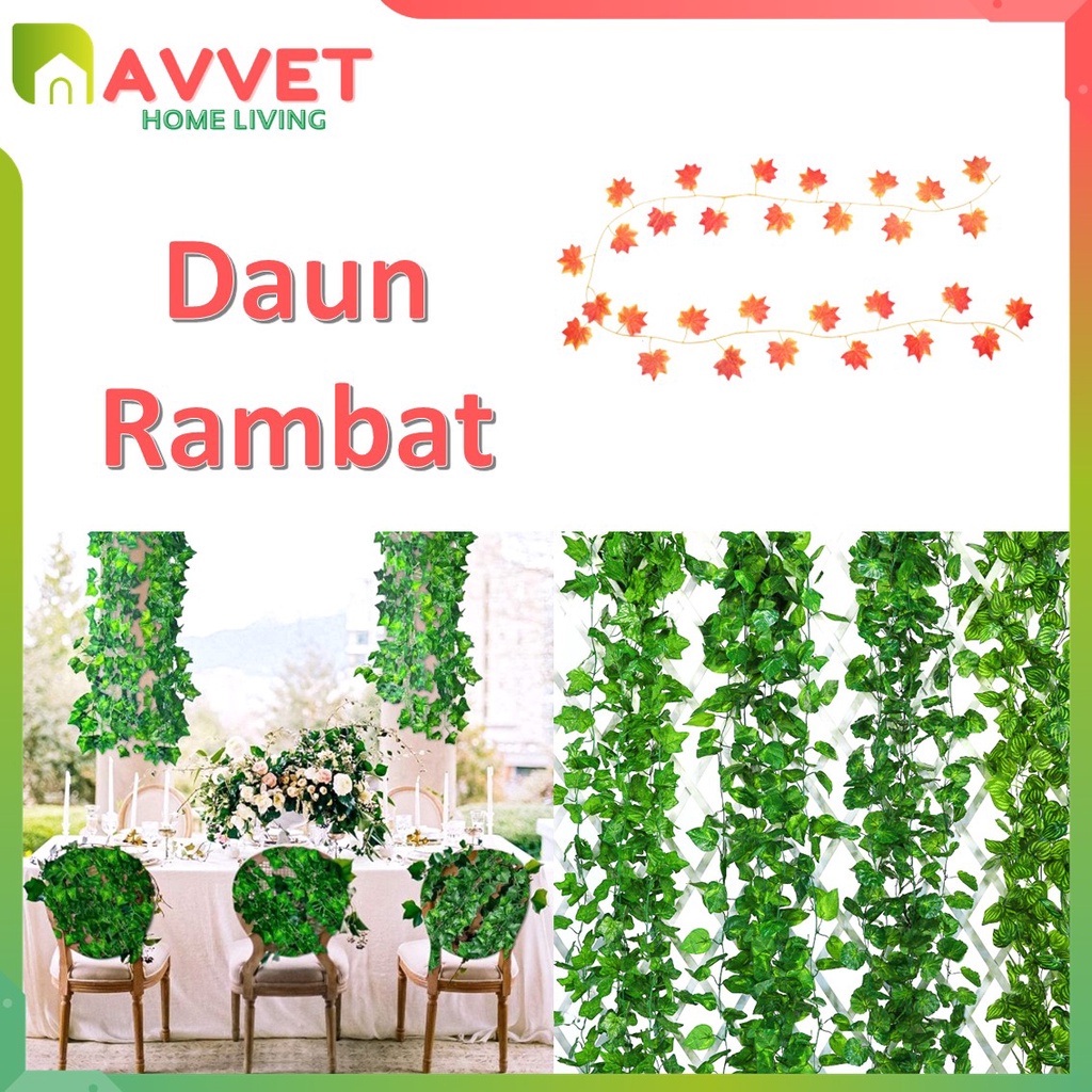 AVVET Daun Rambat Palsu Artificial Plastik Sulur Daun Imitasi Daun Hias Tanaman Gantung Hijang Sintetis Dekorasi Ruangan Rumah Kamar Kantor Murah