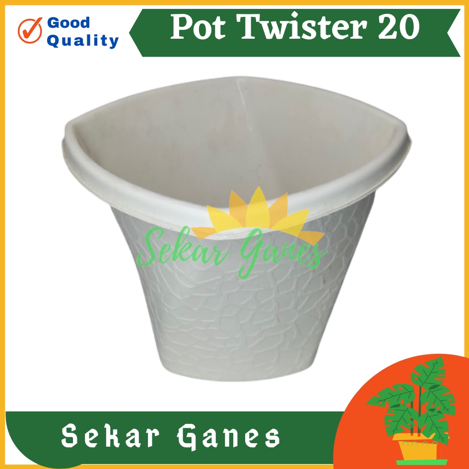 Ori BJP POT TWISTER 20 CM PUTIH KOTAK POT PERSEGI 20CM POT BUNGA KAKTUS SANSIVERA