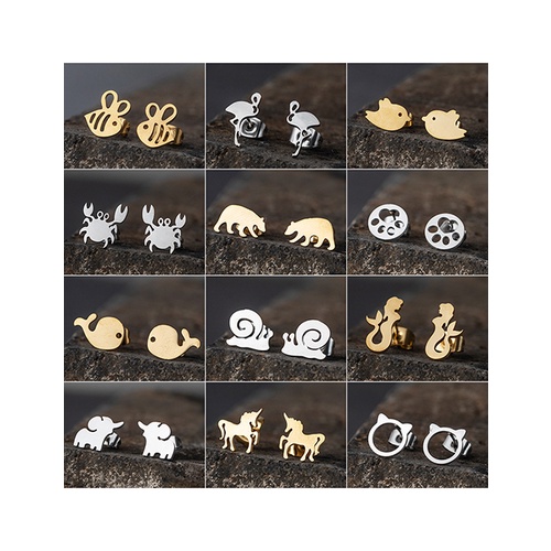 LRC Anting Tusuk Fashion Golden Stainless Steel Cartoon Animal Earrings V83204