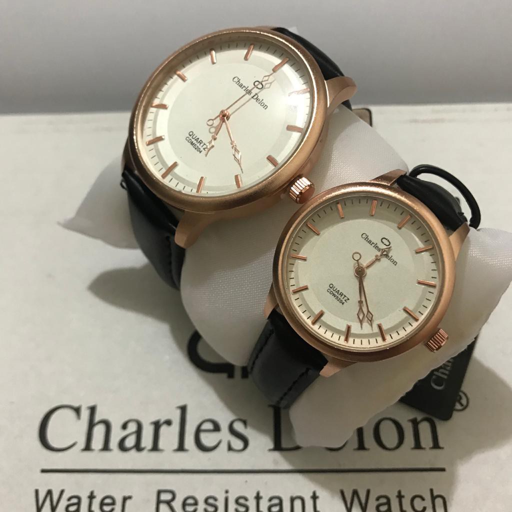 Jam Tangan Couple Charles Delon Jam Tangan Pria dan Wanita Jam Tangan Kasual Mewah Unisex Tali Kulit