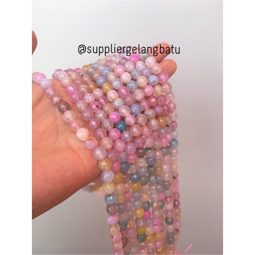 Natural Morgan FACETED beads 8mm CUTTING batu manik candy craft impor aksesoris supplier bahan beads