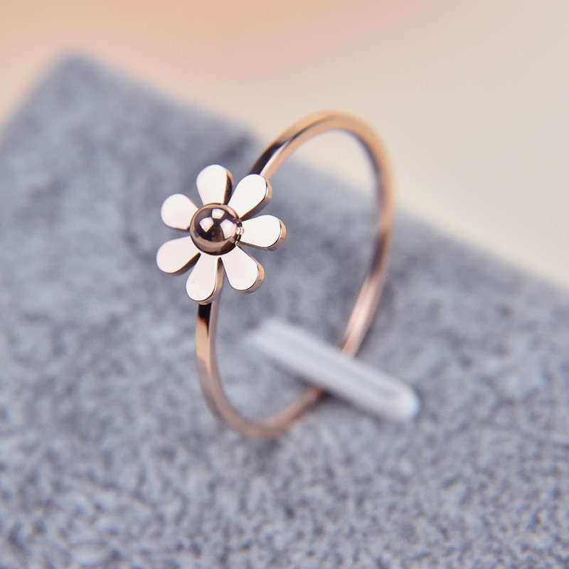 Cincin Stainless Steel Titanium Bunga Daisy Mini Korea Import Anti Karat Wanita Cewek CK037