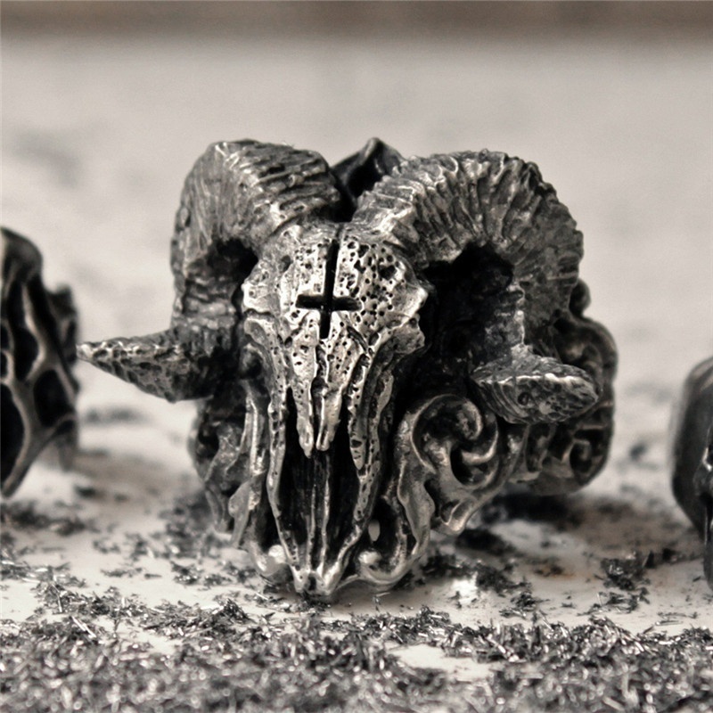 Vampire Ring Goat Ring Stainless Steel Bull Skull Unique Engagement Party Ring Men Punk Ring Jewelry Sheep Goat Head Horn Biker Ring