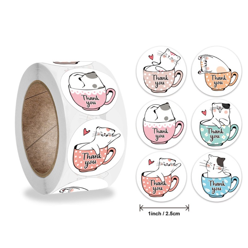 Mary 500Pcs/Roll Cute Kitty Cat Round Thank You Stickers Party Gift Packaging Labels