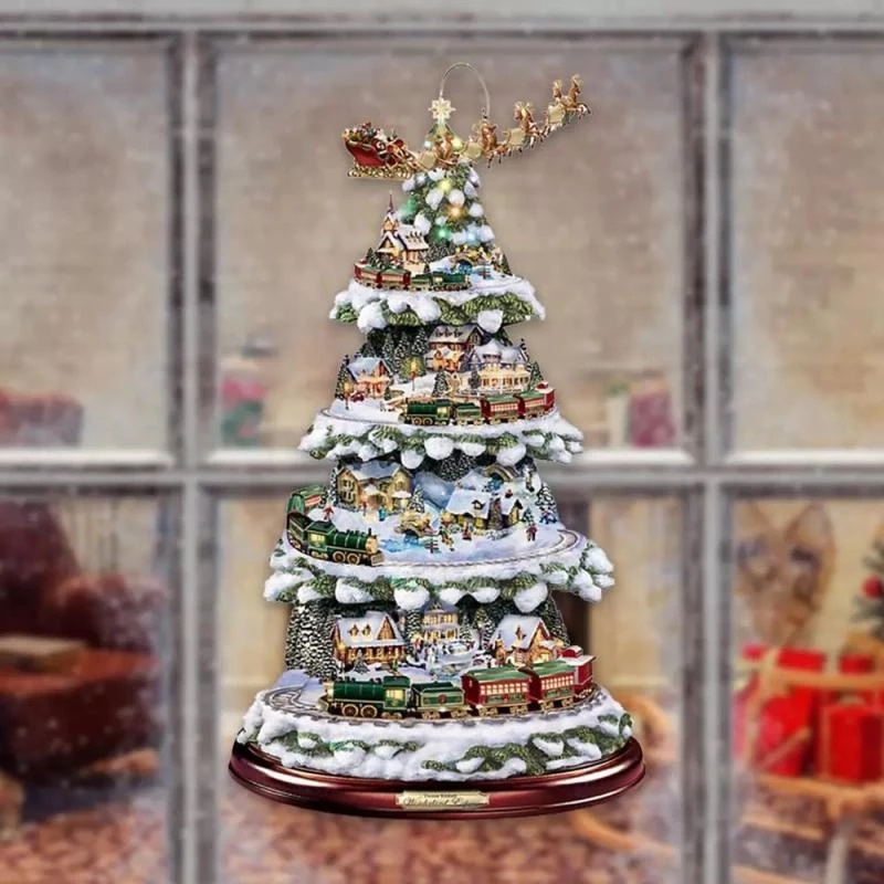 [Christmas Tree Rotating Sculpture Train Decor Pastes] [Window Paste Stickers] [Christmas Decorations Winter Home Decoration New]