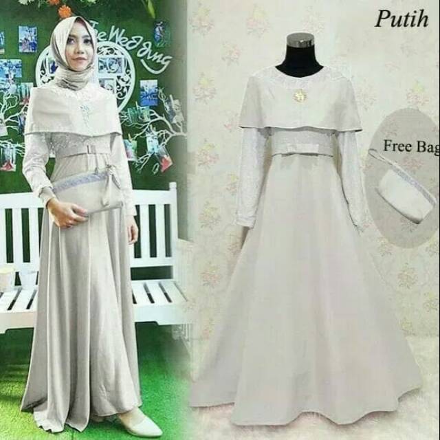 Busana Muslim Wanita Kareena Maxi Baju Setelan Lebaran Polos Gaun Cantik Warna Putih