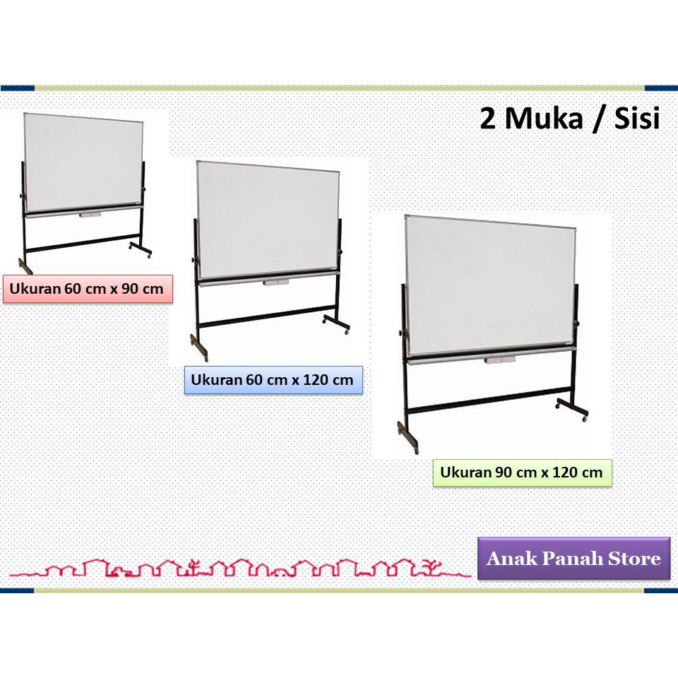 

Papan tulis / Whiteboard Magnetic Tiang + Roda 2 Muka Merk Sakura