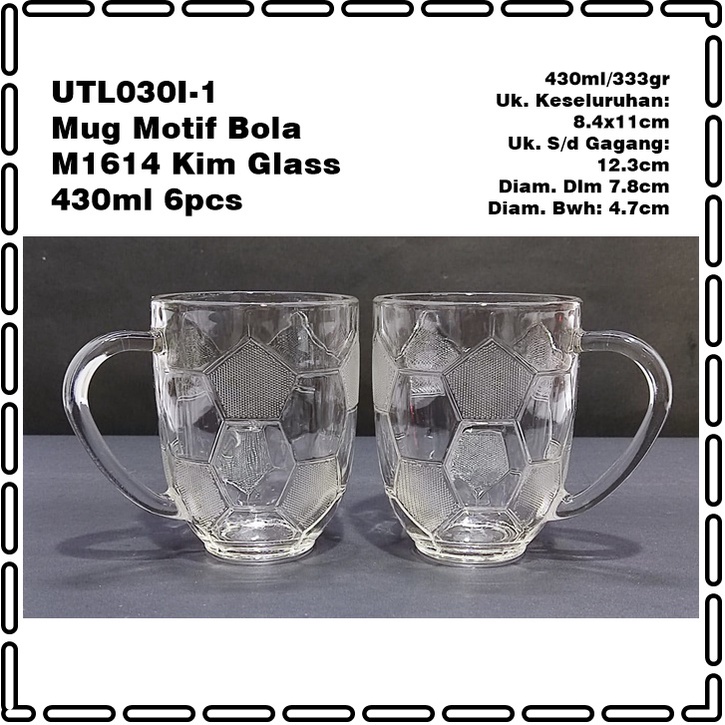 [Set 6pcs] UTL030I-1 Mug Motif Bola M1614 Kim Glass 430ml