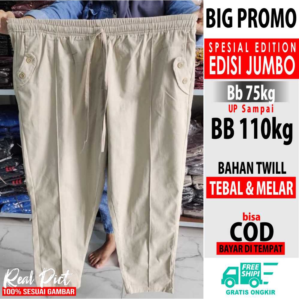 PROMO Celana Wanita Baggy Pants Premium JUMBO bahan Combed Twill Tebal MELAR muat sampai BB 110kg / 
