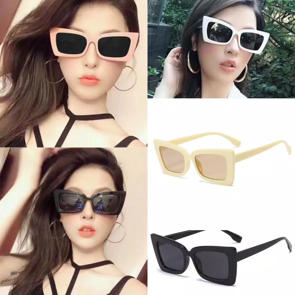 Kacamata Hitam Wanita 1110 Kaca Mata Kotak Vintage Sunglasses Gaya Korea Import Murah