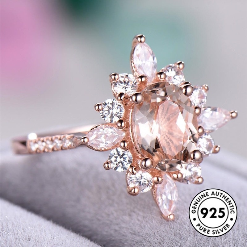 Cincin Berlian Champagne Bahan S925 Silver Warna Rose Gold