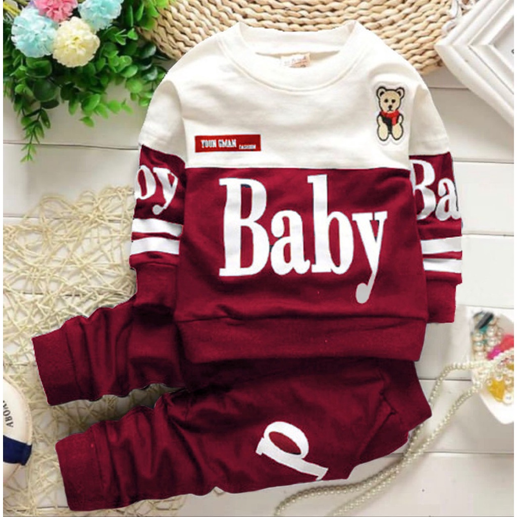 SETELAN SWEATER BABYTERRY SETELAN ANAK LAKI LAKI PEREMPUAN 1-5 TAHUN SWEATER ANAK UNISEX MOTIF BABY BISA PILIH WARNA