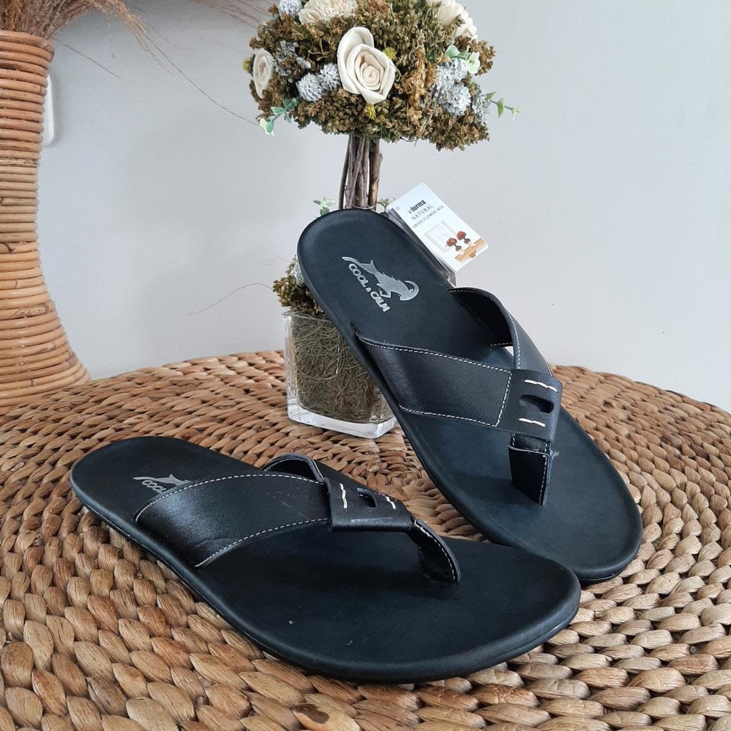 Sendal Jepit Pria Kulit Casual Sandal Slop Cowok Dewasa Asli Garut