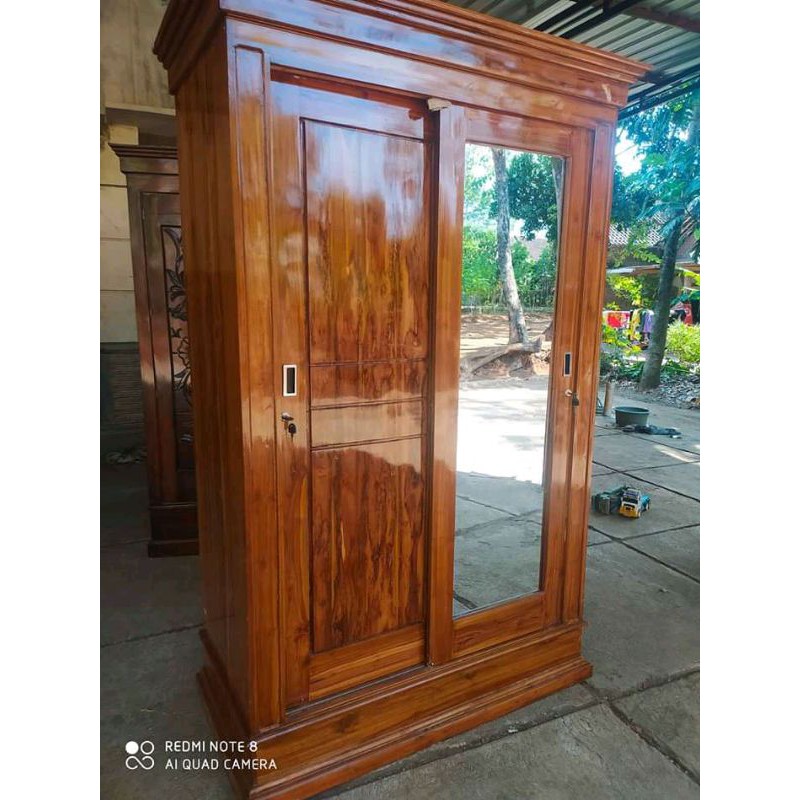 LEMARI JATI MINIMALIS 2PINTU SLIDING