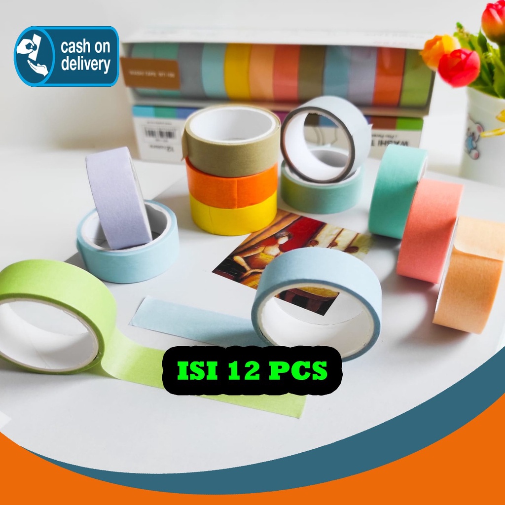 

SOLATIP JOYKO 1 BOX ISI 12 PCS WARNA WARNI PASTEL LILAC PEACH WASHI TAPE KODE WT-100