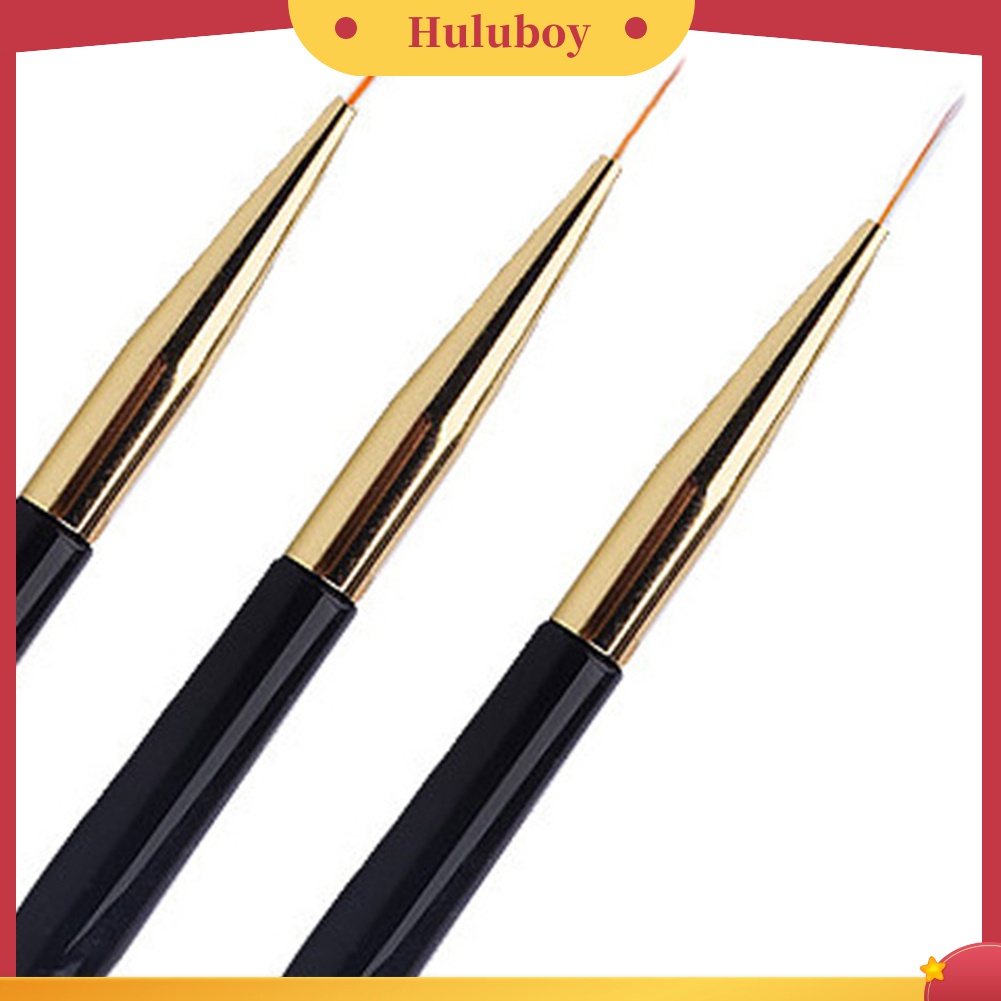 Huluboy Huluboy♡ 3pcs Pen Brush Nail Art Akrilik Bulat Datar Untuk Menggambar Garis Manicure