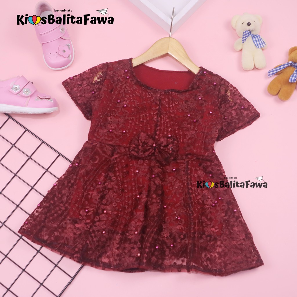 Dress Icha Brukat uk 6-12 Bulan / Dres Anak Perempuan Brukat Kondangan Gaun Pesta Baju Lengan Import Cewek