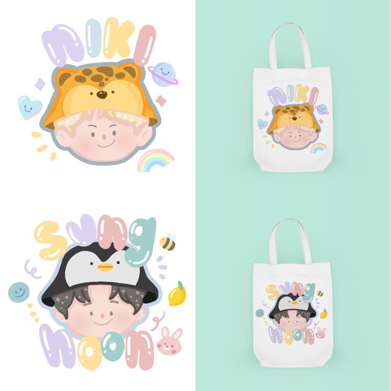 Tote Bag dan Tas Serut Simple Cute Karakter dan Bergambar Member EN / Korean