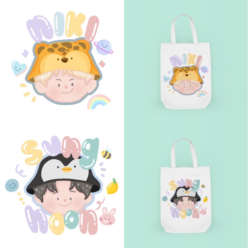 Tote Bag Simple Cute Karakter dan Bergambar Member EN / Korean