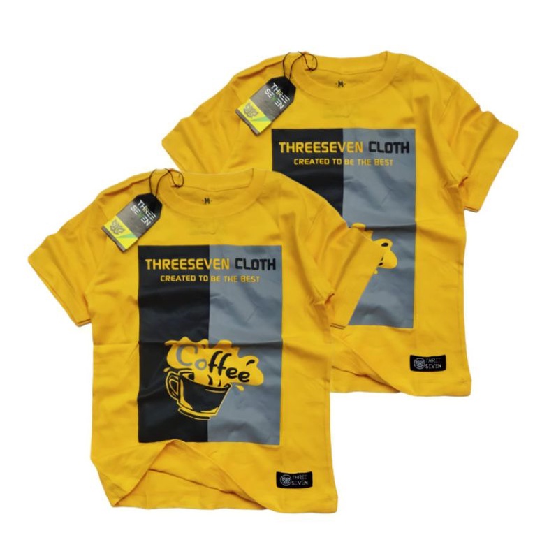 Kaos distro anak cowok cewek usia 1-10 tahun motif cofee kuning