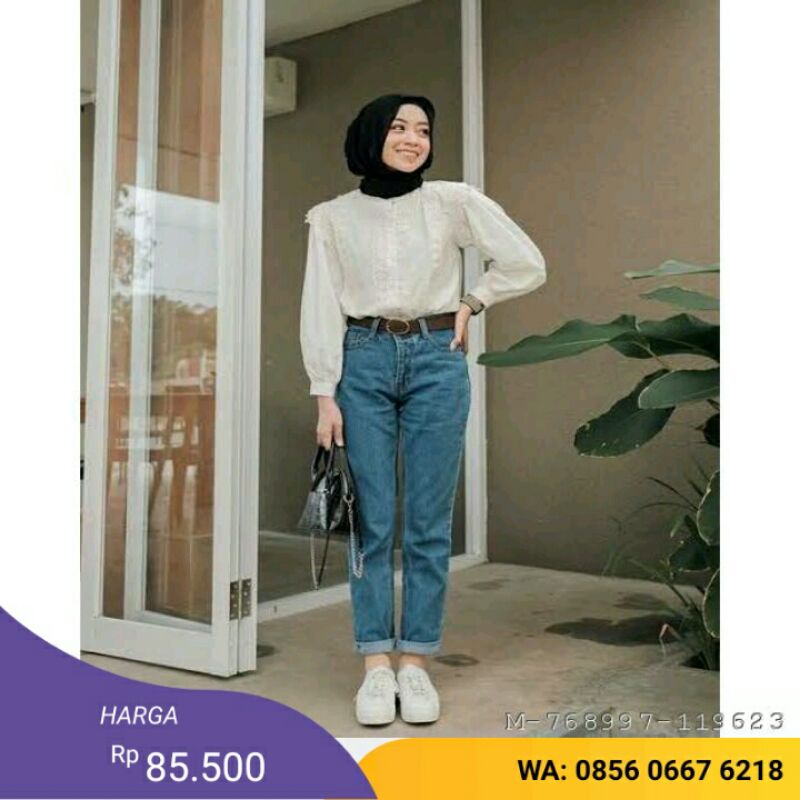 CELANA JEANS WANITA BOYFRIEND FRINGE LIST  VCJD-017Warna: BF Medium + belt, BF Dark Blue + belt, BF 