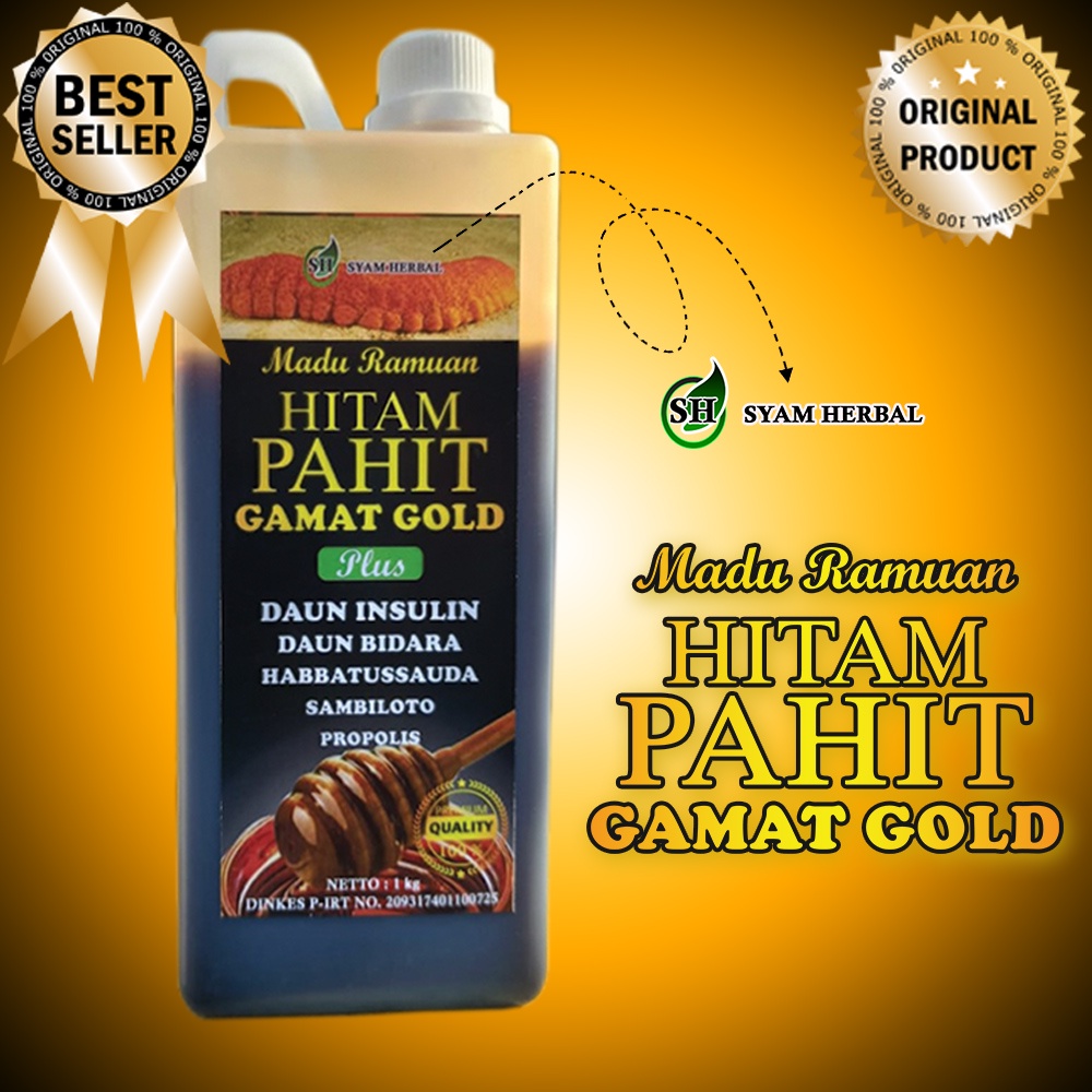 Madu Hitam Pahit Gamat Gold 1 kg Plus Daun Insulin Dan Sambiloto asli Syam Herbal