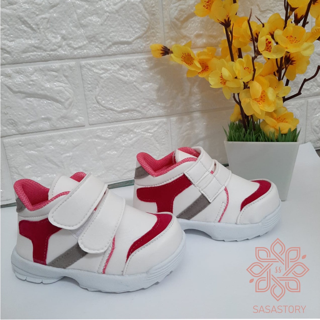 Sasastory Sepatu Sneaker Boot Anak Perempuan 1 Sampai 3 Tahun Pink Putih BA01