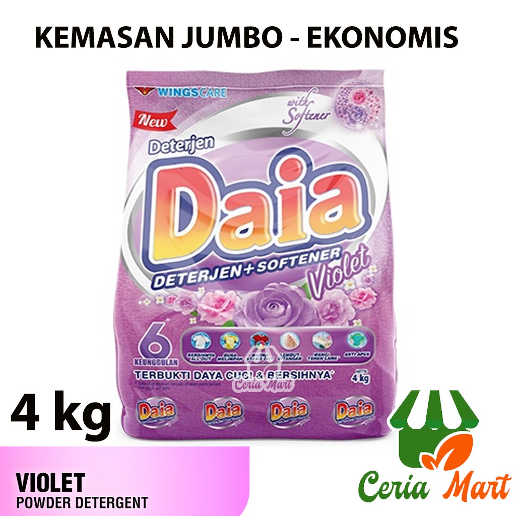 

DAIA Deterjen Softener Violet Ungu 4 Kg 4kg 4 kilo Kemasan Jumbo Ekonomis Hemat Detergent Pelembut