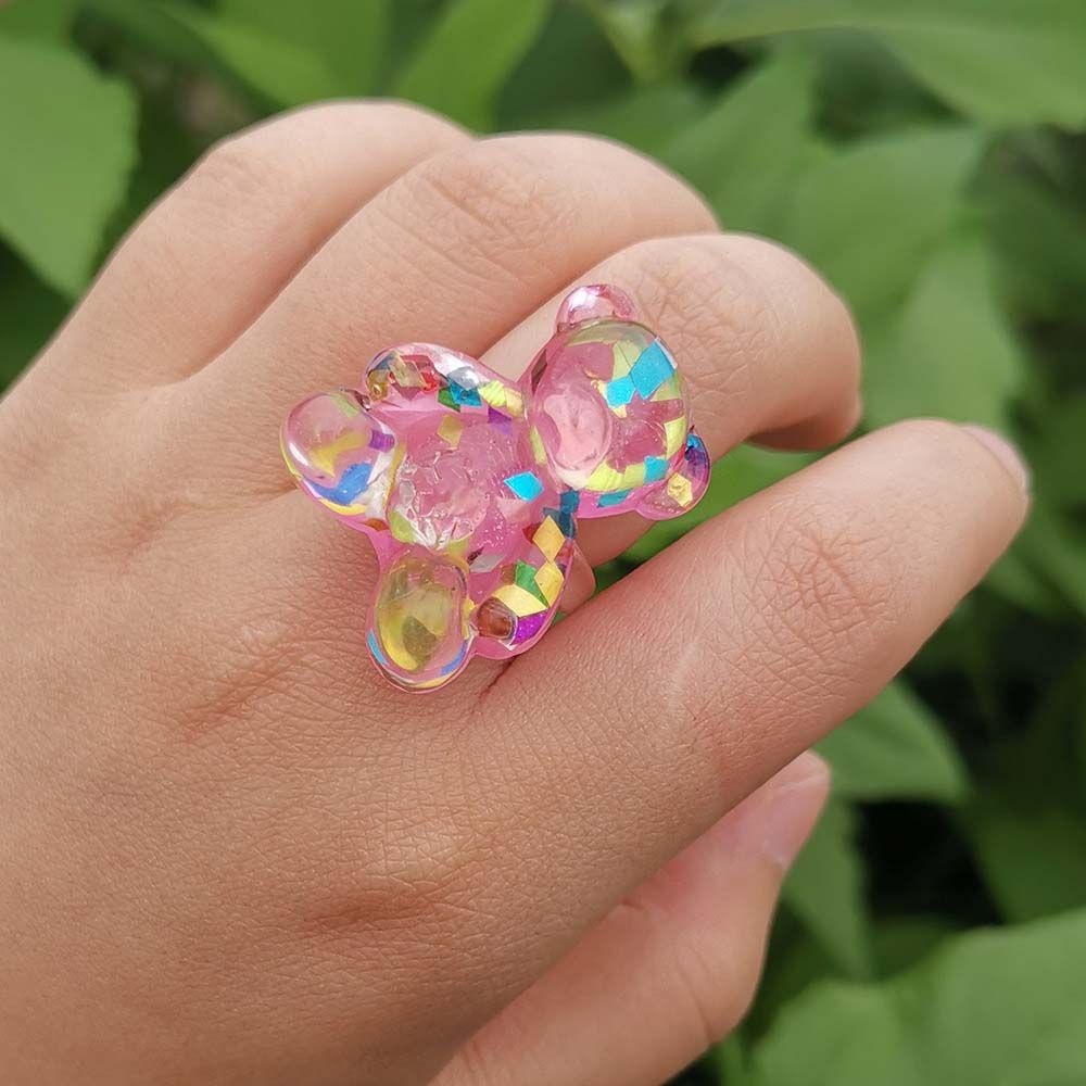 Needway  Gifts Resin Rings Sweet Bear Finger Rings Party Jewelry Big Cute Lovely|Color Jelly Color Crystal Korean Style/Multicolor