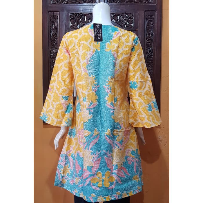 Atasan Dress Tunik Wanita Batik MOSA  Ganggang Kuning Pekalongan  D03 Diskon