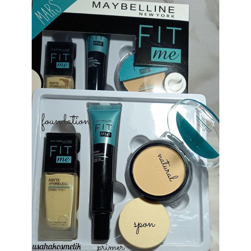 BEST SELLER PAKET MAKE - UP SET MAYBELLINE 3IN1 FIT ME WARNA NATURAL