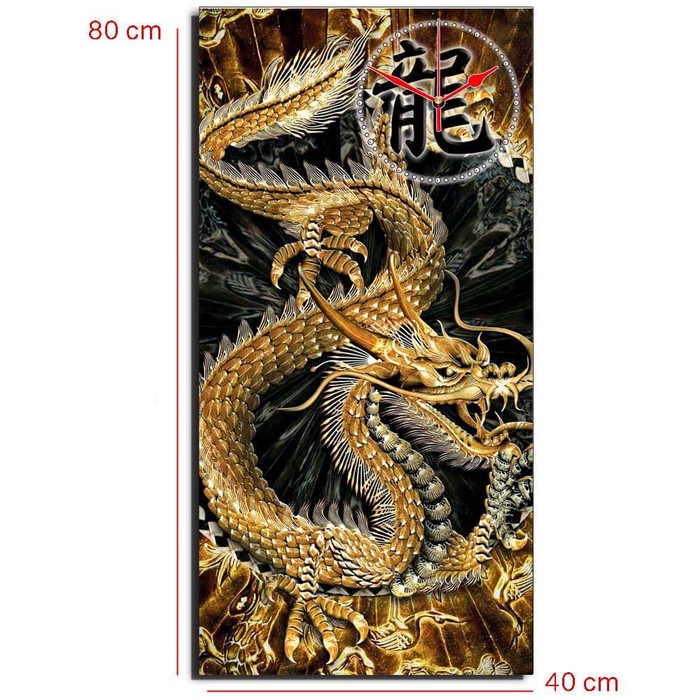 JAM DINDING EMAS DRAGON NAGA / wallart / jam dekorasi / hiasan dinding