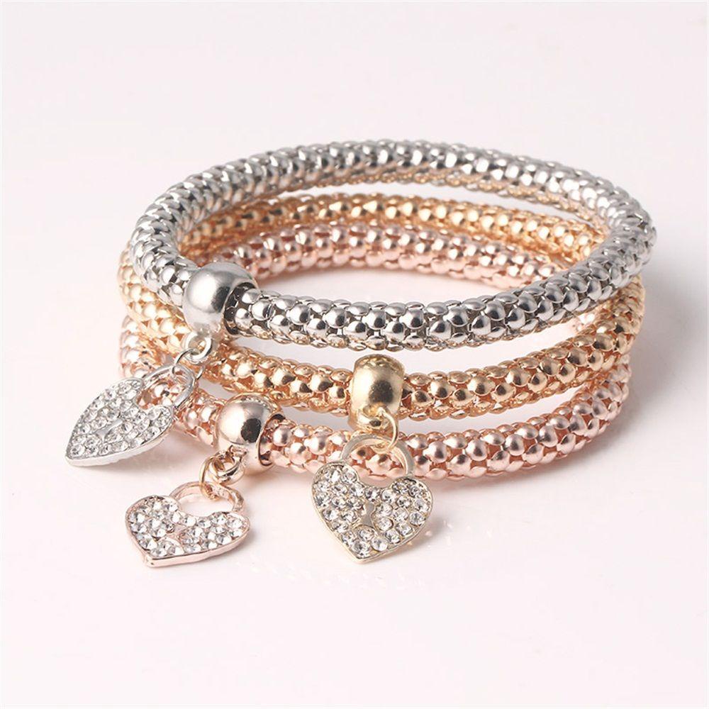 Lily 3Pcs/set Multilayer Pesona Gelang Baru Perak Emas Rose Gold Chic Kupu-Kupu/Liontin Hati