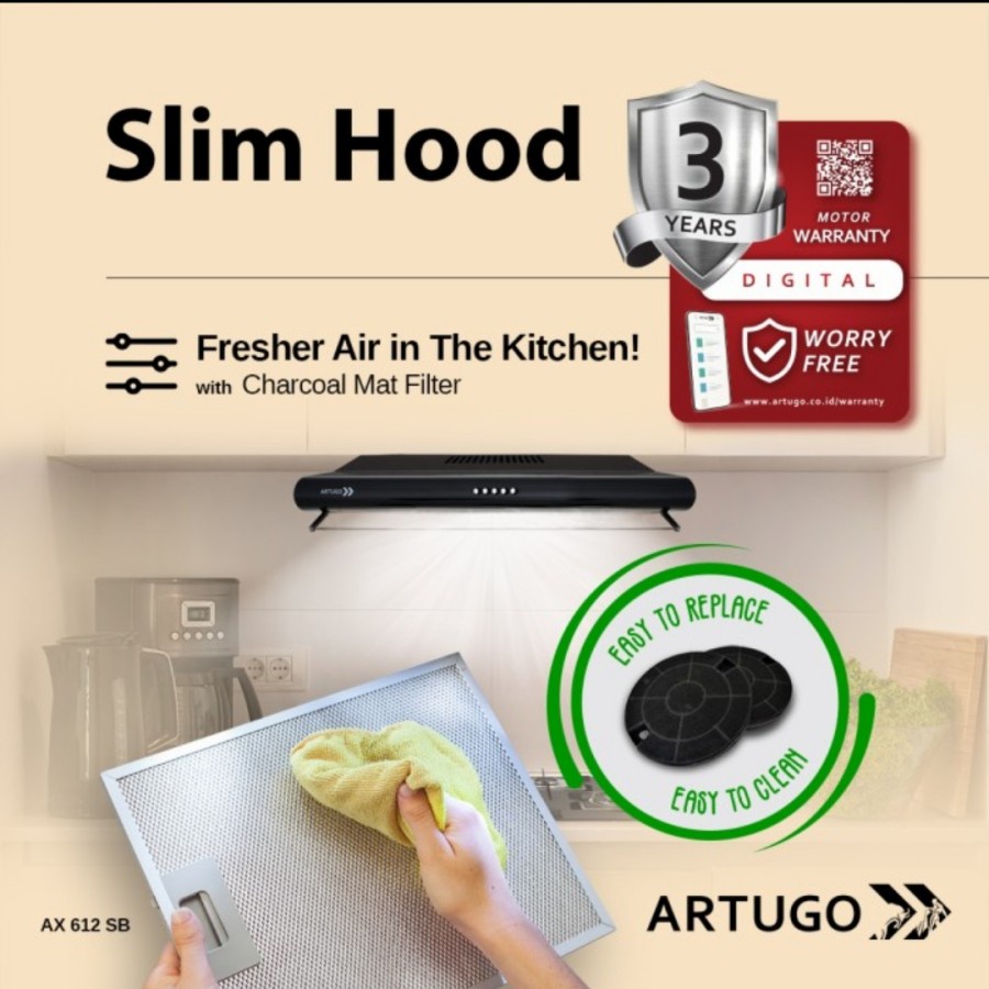 Artugo Slim Cooker Hood/Penghisap Asap Dinding AX 612 SB Panjang 60 cm