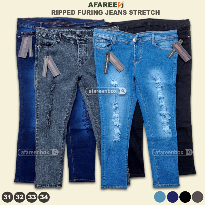 AFAREEN - Celana Jeans Wanita Sobek Tidak Tembus Celana Jeans Pensil Skynie Wanita Robek Size 31-34