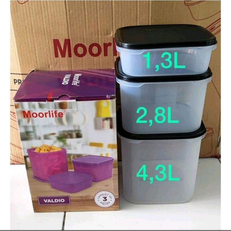 Valdio Wadah Moorlife Bening Set /Wadah kerupuk/ wadah makananUkuran Besar/Wadah Plastik BPA free/pr