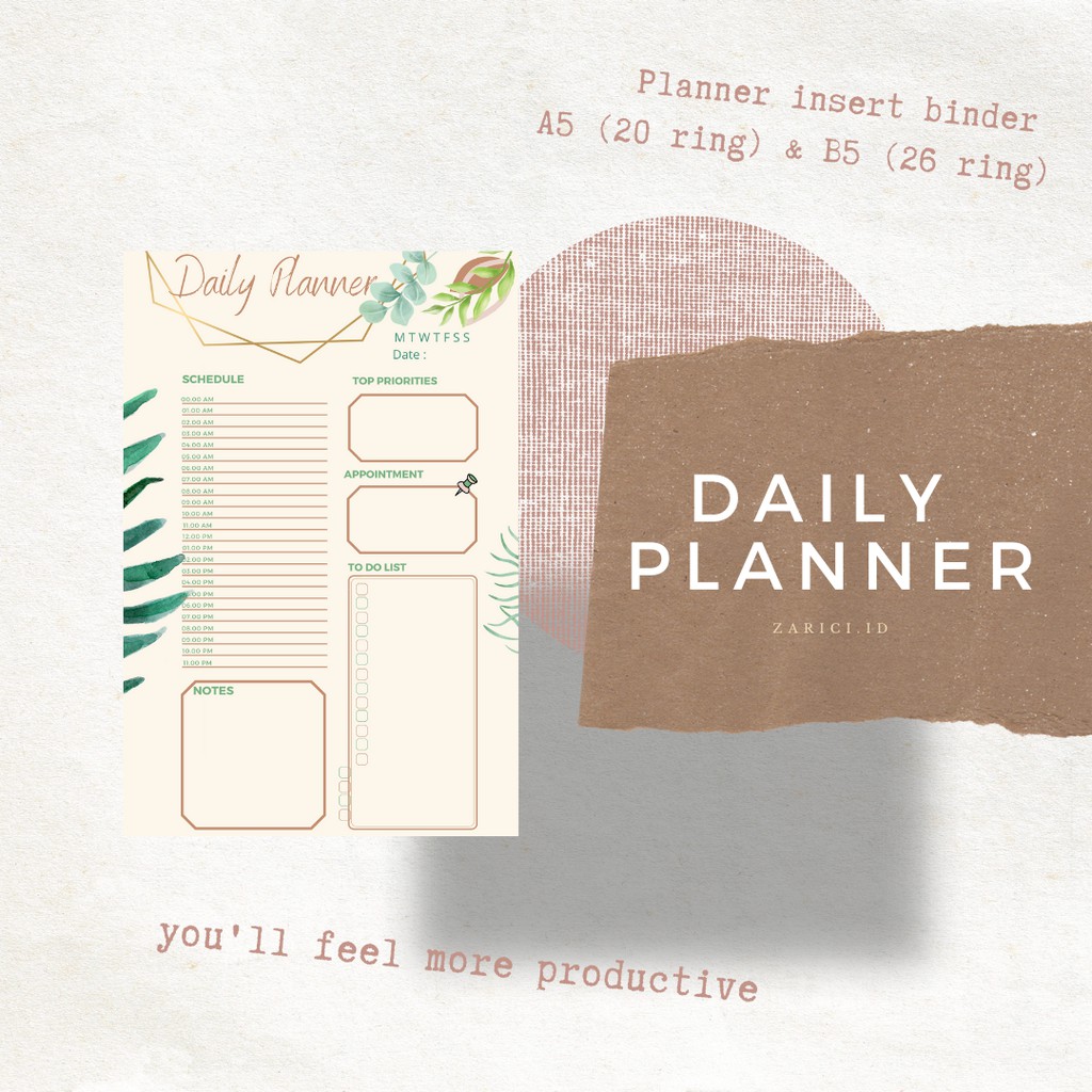 

[PLANNER A5 (20 RING) & B5 (26 RING)] DAILY PLANNER FOR 1 MONTH