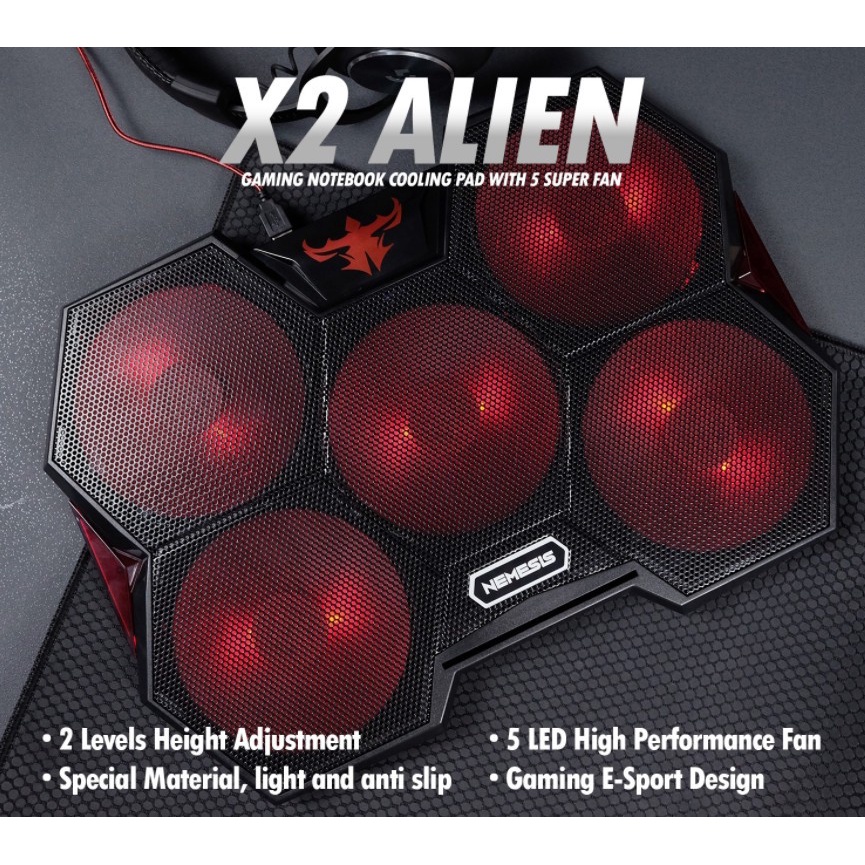 Cooling Pad NYK Nemesis X2 X-2 Alien With 5 Fan - Gaming Cooler Pad