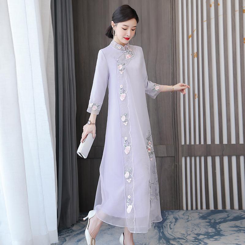 Cheongsam modified dress spring national style tea clothes retro Tang women's Chinese style spring a