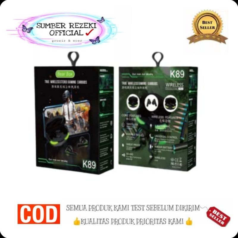 SR - Headset Handsfree Wireless TWS K-89 Bluetooth Gaming Earbuds TWS K89