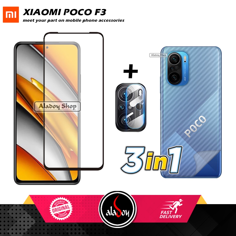 Tempered Glass Layar Xiaomi Poco F3 2021 Free Tempered Glass Camera dan Skin Carbon