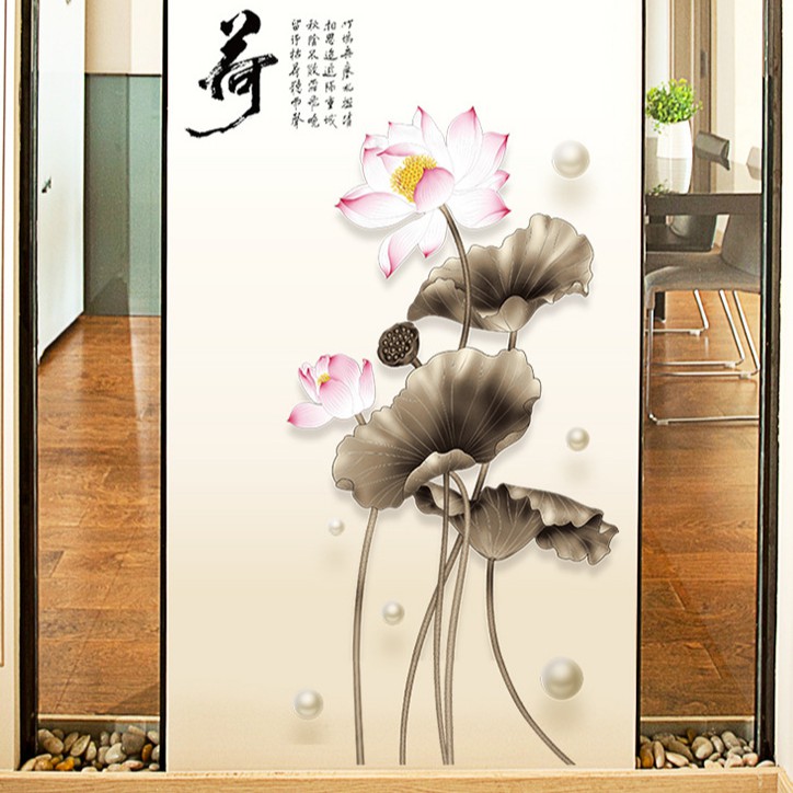 Reliza Wall SYicker Bunga Lotus Flowers Hitam Chinese Stiker Dinding PA14230